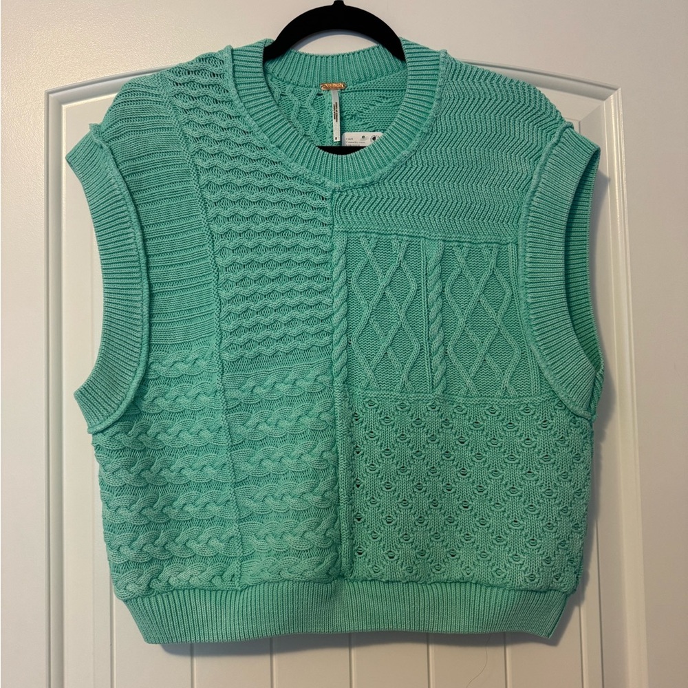 Free People Seafoam Cable Stitch Sleeveless Crew - Picture 3 of 5